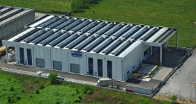 Capannone Francom Spa nuovo, via Portile. Esterni. 